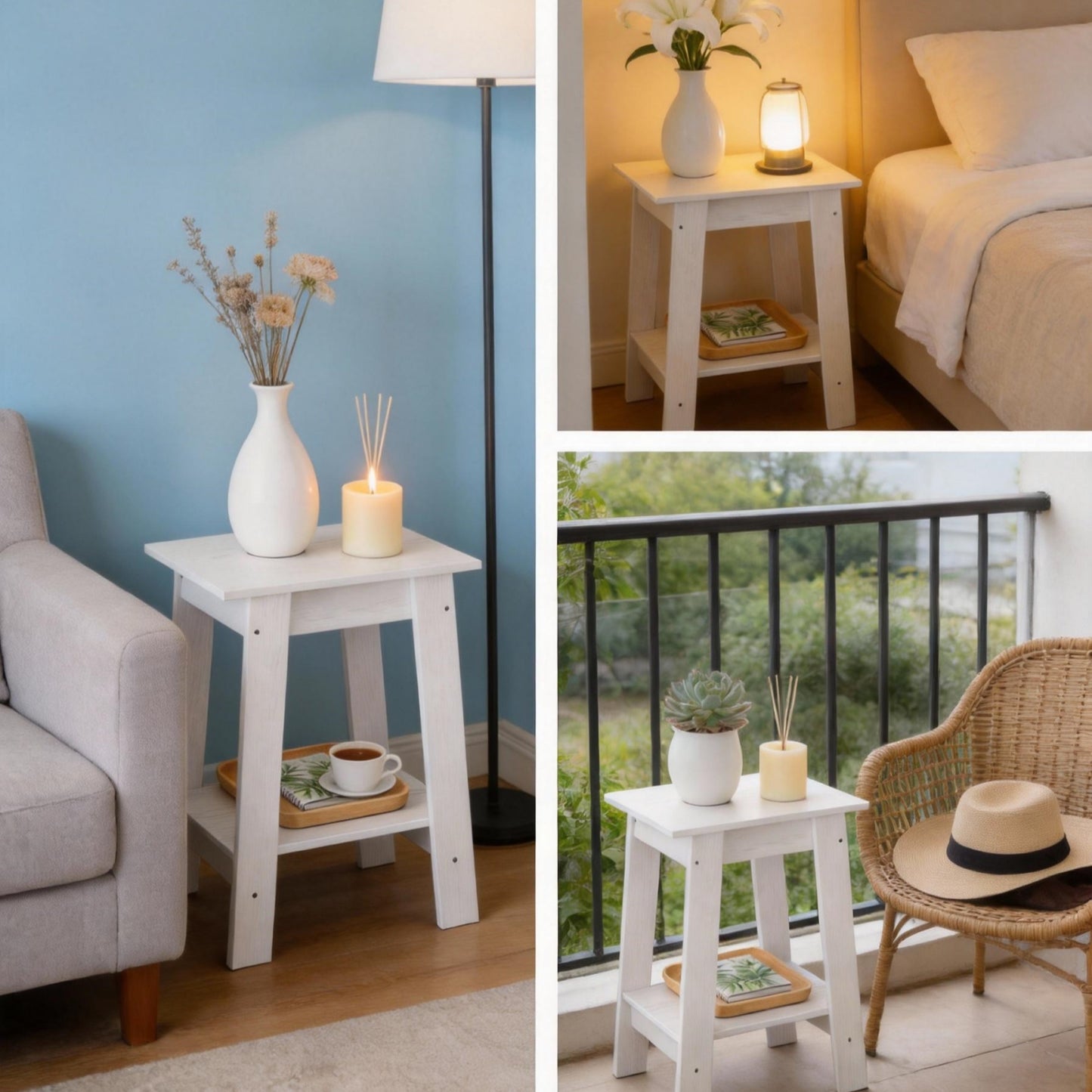 Garvee Farmhouse 2 Tiers End Table, with Storage Shelves