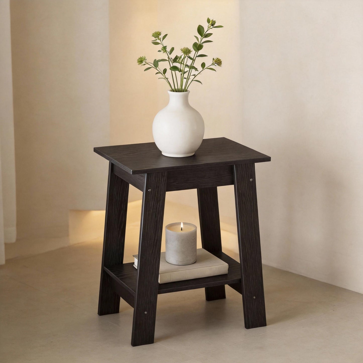 Garvee Farmhouse 2 Tiers End Table, with Storage Shelves