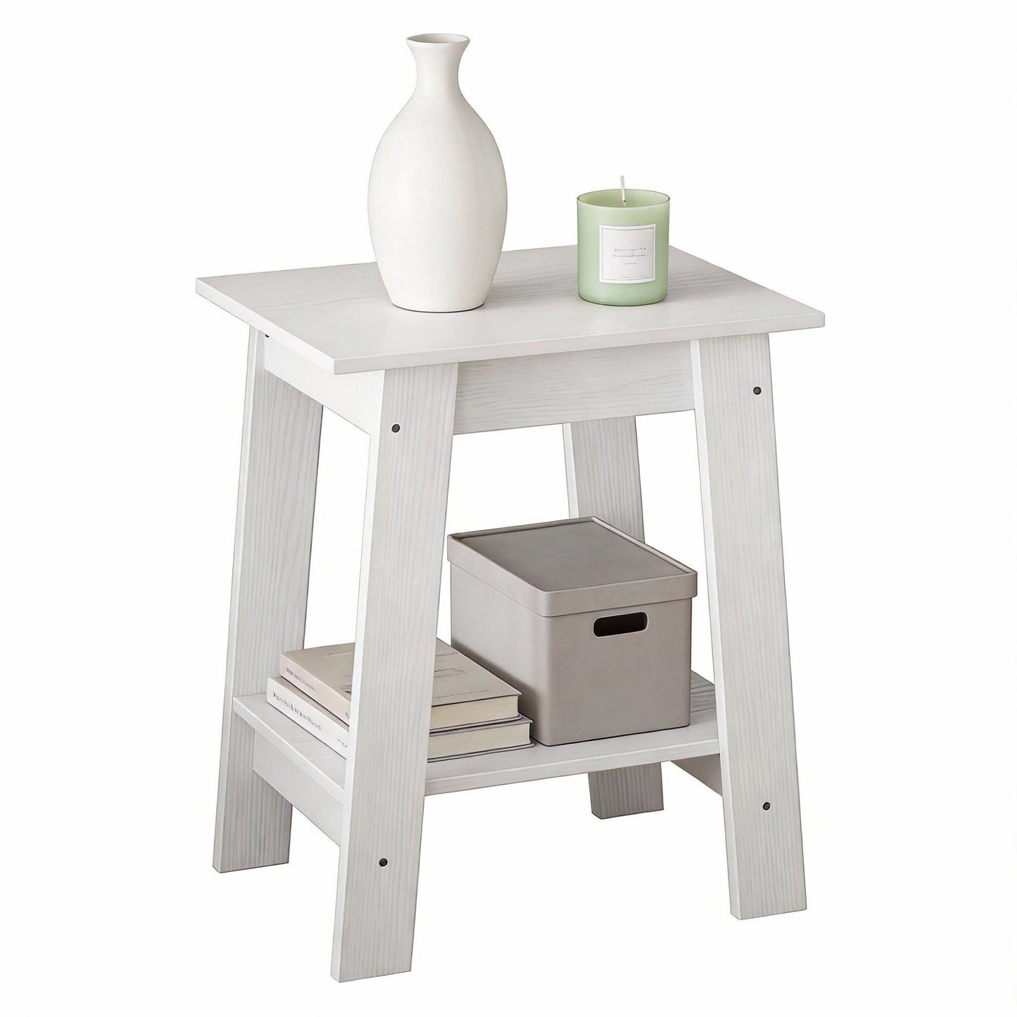 Garvee Farmhouse 2 Tiers End Table, with Storage Shelves