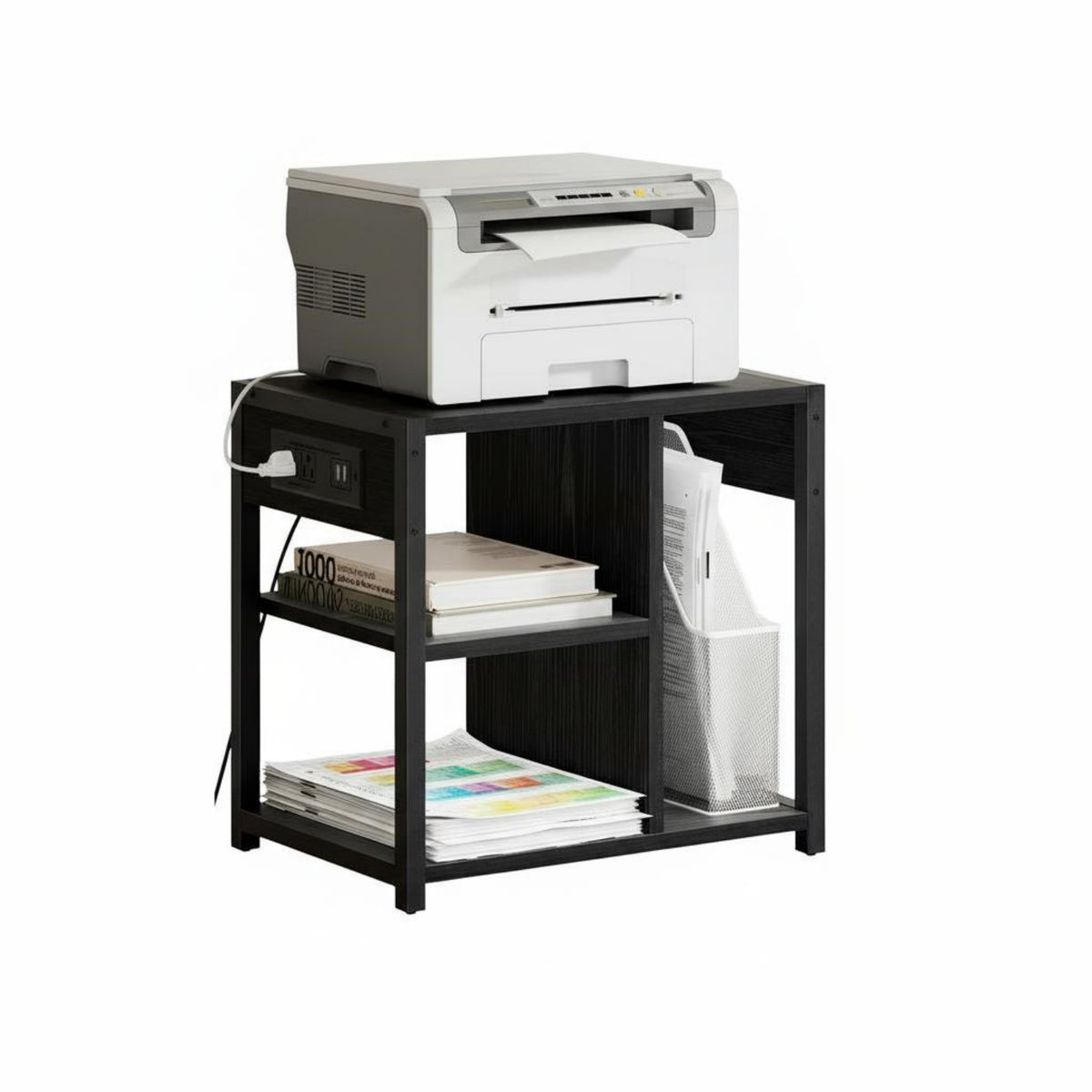 Garvee Rolling Printer Table, 3 Tiers, 17.3 x 11.8 x 18.1", with Lockable Wheels & Power Outlets