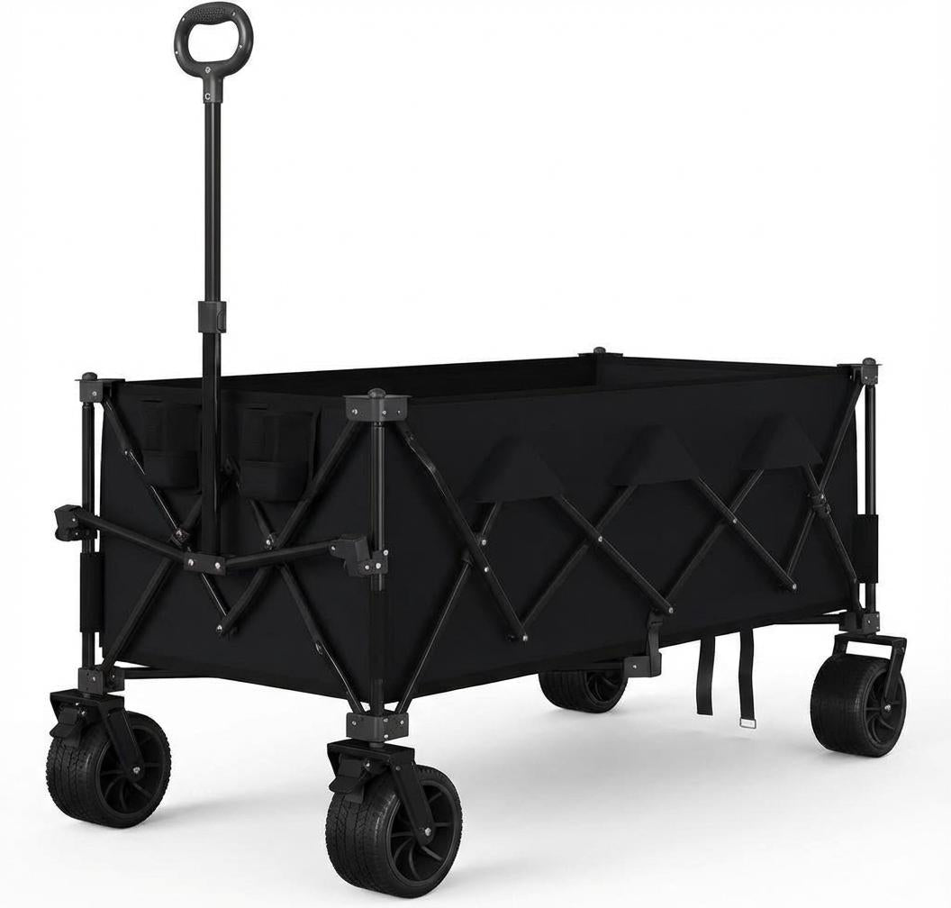 Garvee Extra Long Collapsible Wagons Carts, 54 x 29 x 42", All Terrain Wheels, Cup Holders