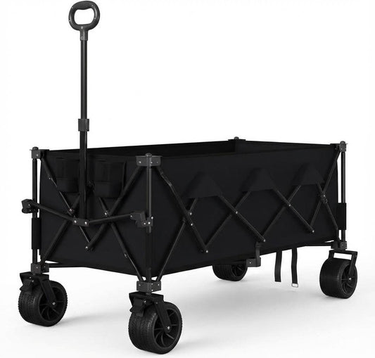 Garvee Extra Long Collapsible Wagons Carts, 54 x 29 x 42", All Terrain Wheels, Cup Holders