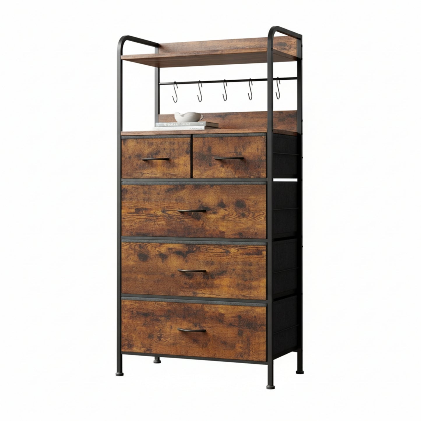 Garvee 5 Drawer Dresser for Bedroom, Wood Top, with Storage Organizer Fabric Bins