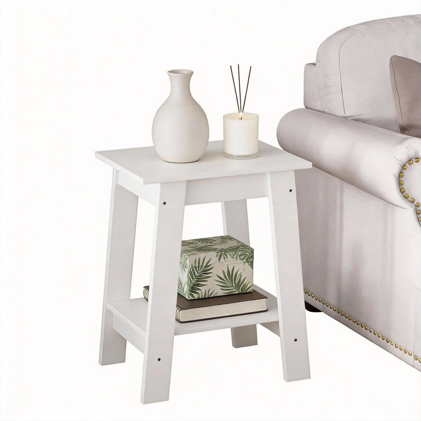 Garvee Farmhouse 2 Tiers End Table, with Storage Shelves