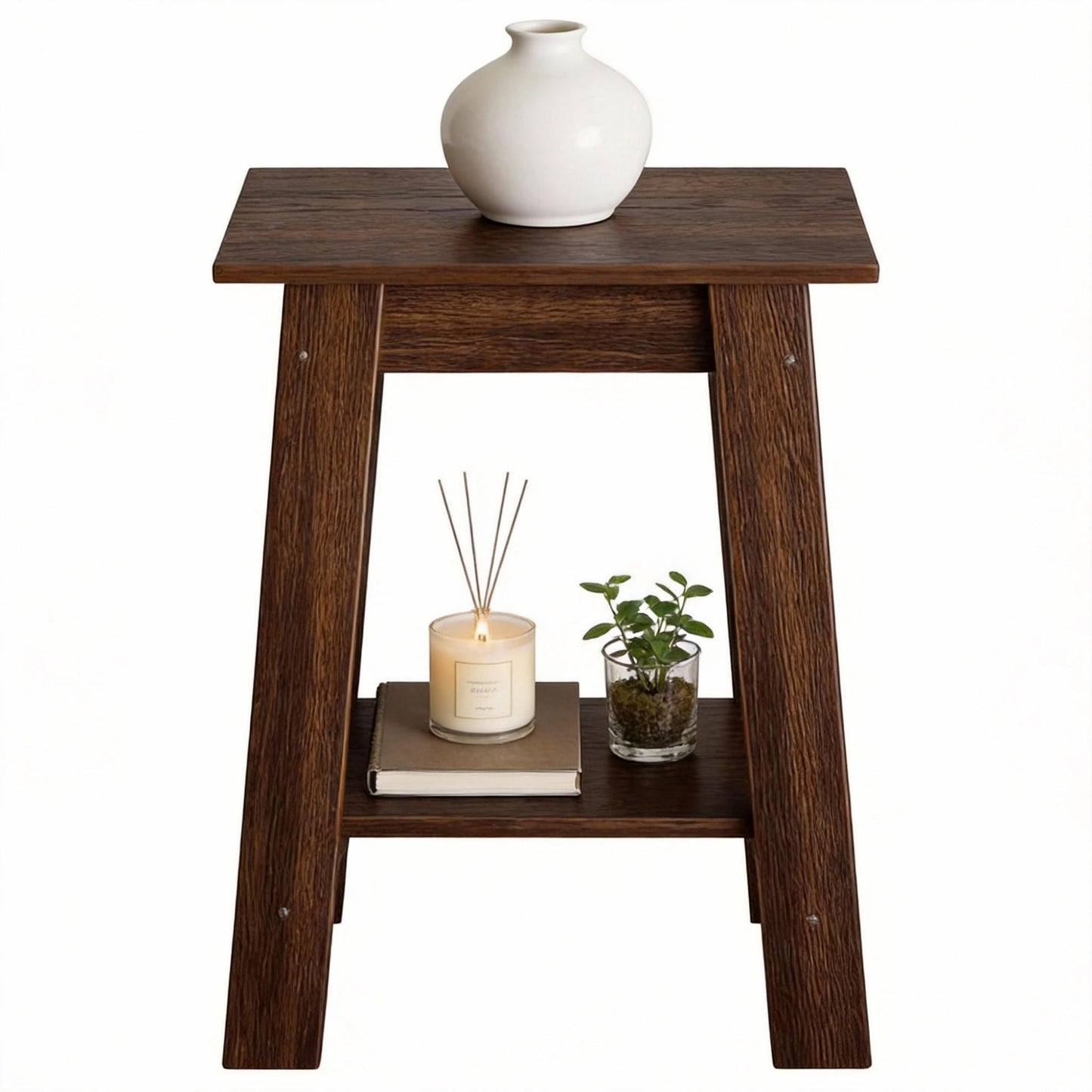 Garvee Farmhouse 2 Tiers End Table, with Storage Shelves