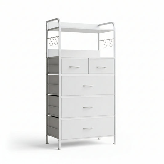 Garvee 5 Drawer Dresser for Bedroom, Wood Top, with Storage Organizer Fabric Bins