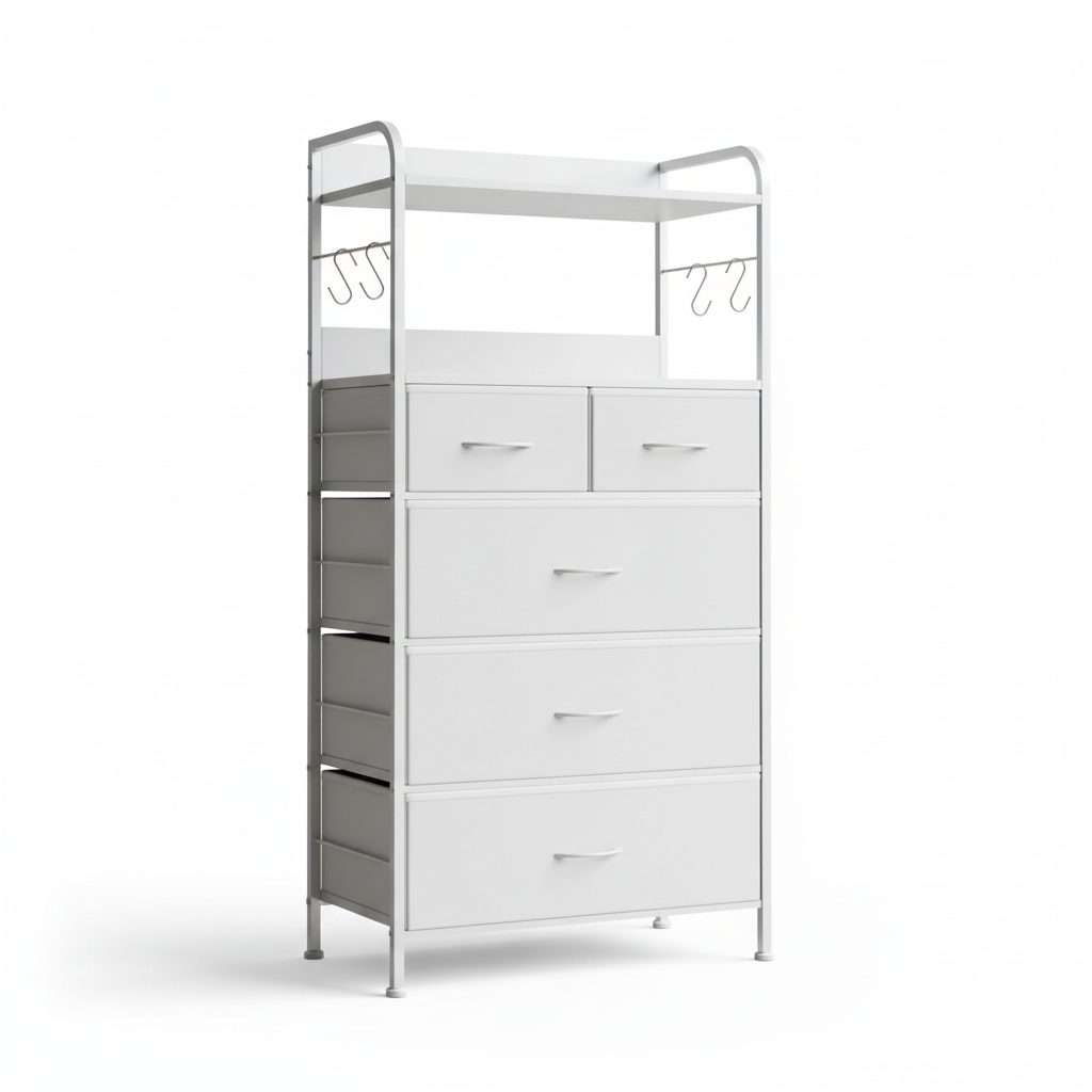 Garvee 5 Drawer Dresser for Bedroom, Wood Top, with Storage Organizer Fabric Bins