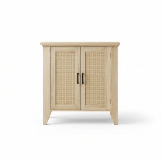 Garvee Rattan Sideboard Buffet Cabinet, 30 x 15.8 x 31.5", with Doors & Shelves, Oak