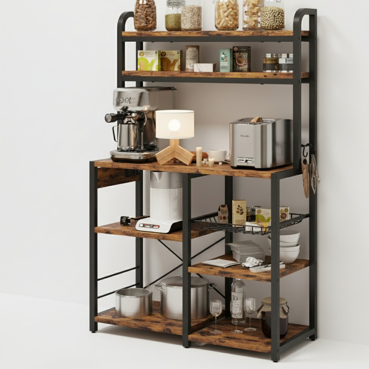Garvee Kitchen Baker Rack with 2 Power Outlets, 6 Tier Storage Shelf, 35.4 x 15.7 x 59.1"
