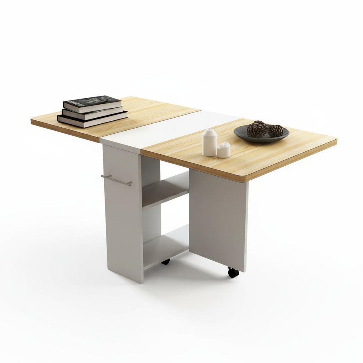 Garvee 47.2" Folding Dining Table, Folding and Expandable, 6 Wheels & 2 Storage Shelf