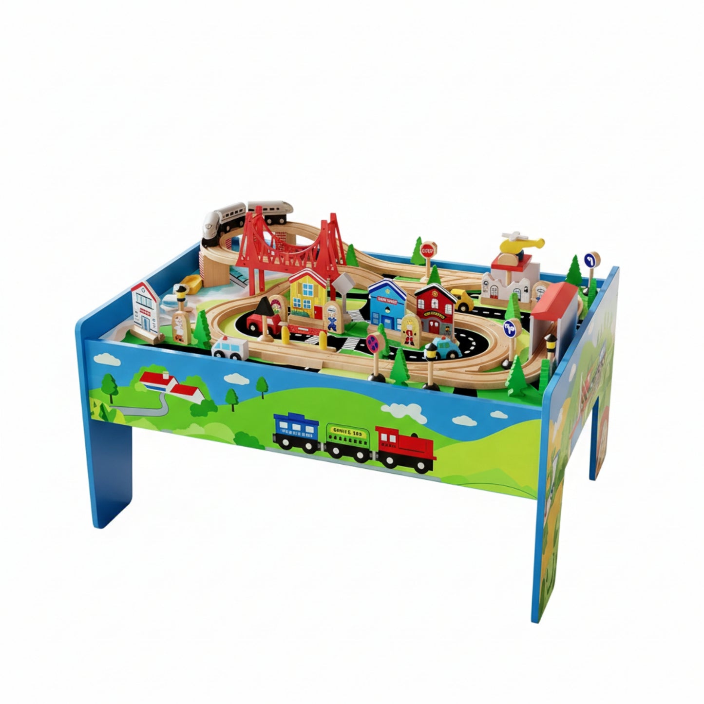 Garvee Wooden ﻿Train Table 33" x 24" x 16", with 80 Multicolor Piece, for Toddlers 3+
