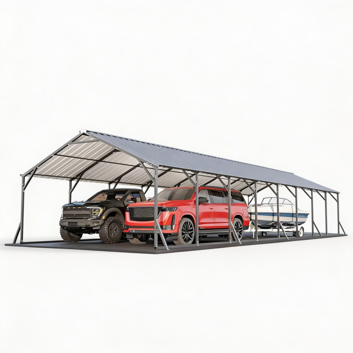 Riedhoff Metal Carport with Vertical Roof, Heavy Duty Steel, Gray