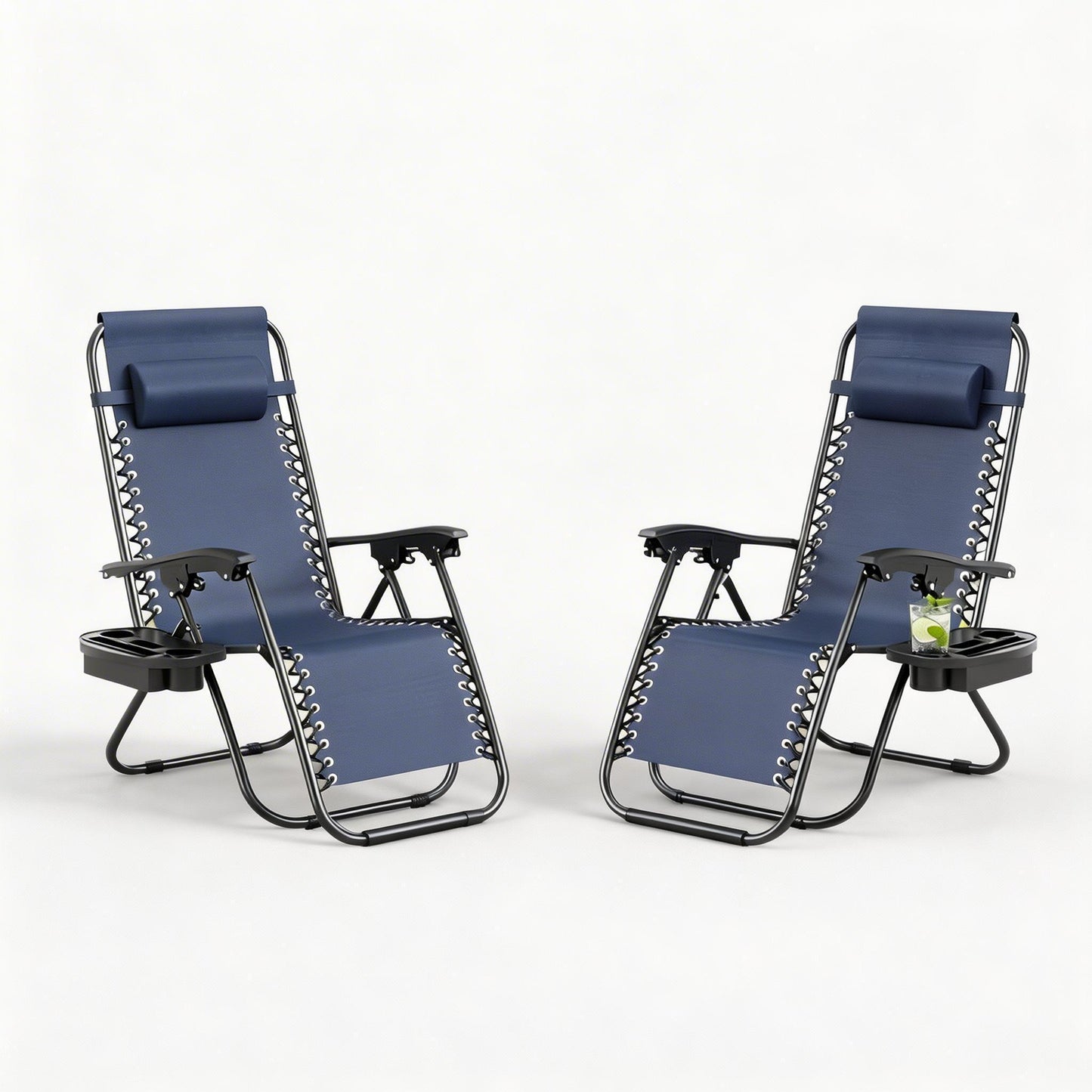 Garvee Adjustable Zero Gravity Lounge Chair Set of 2, Pillow & Cup Holder Tray