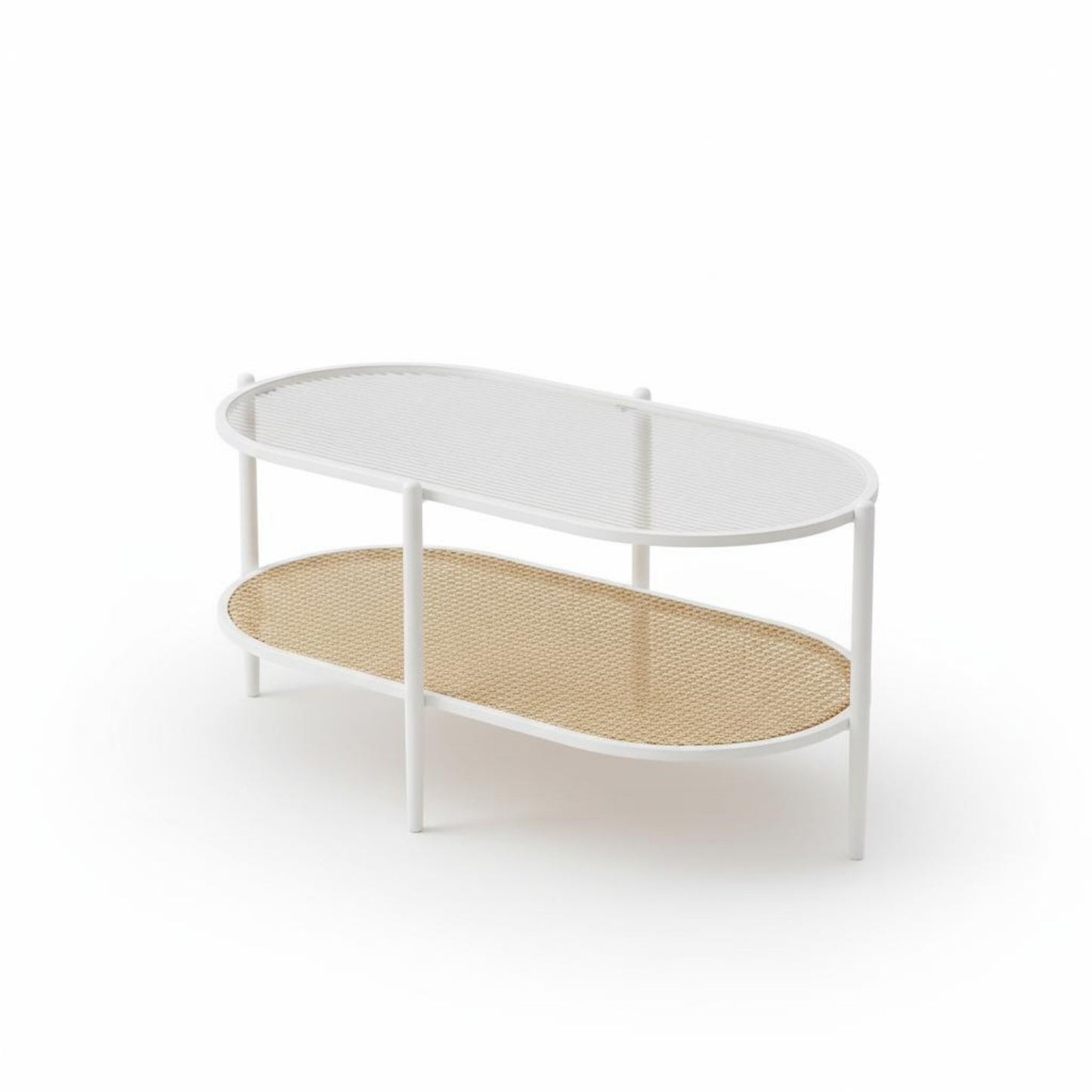Garvee 2 Tier Oval Rattan Coffee Table 37.4 x 19.6 x 18.1", with Storage