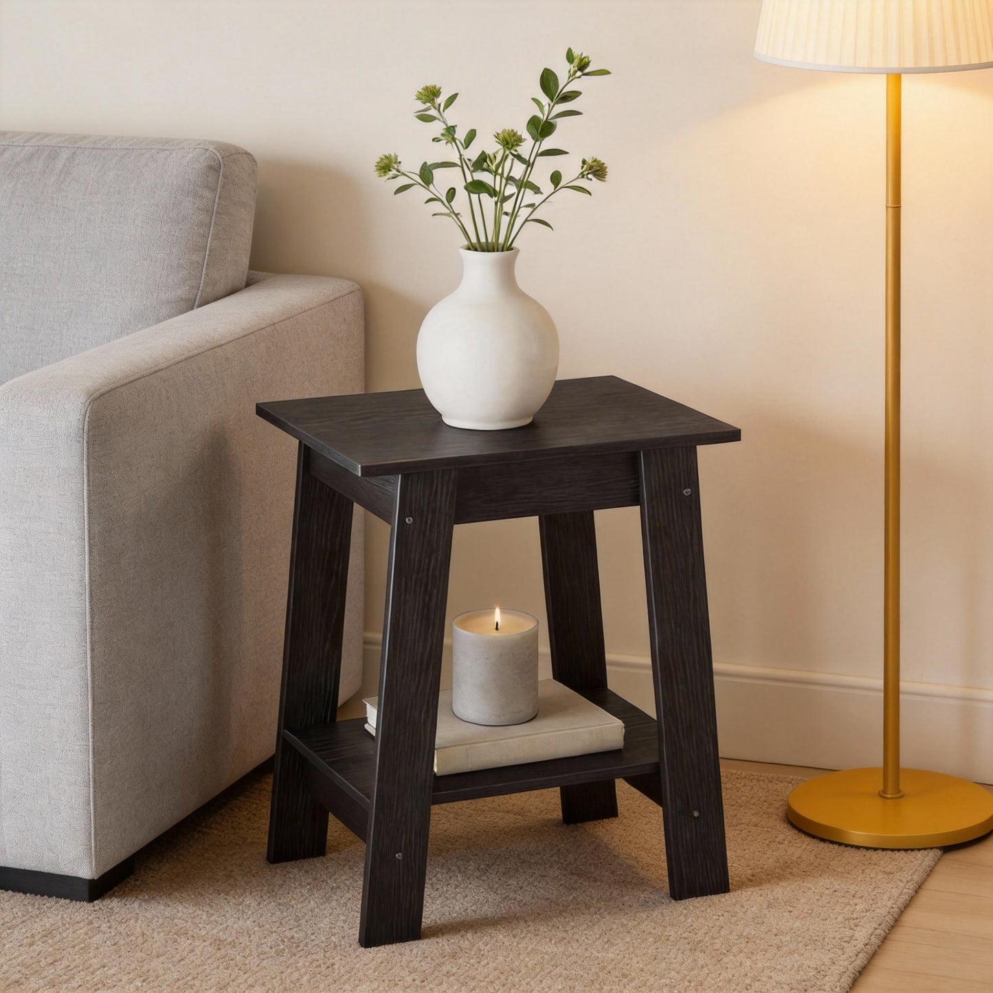 Garvee Farmhouse 2 Tiers End Table, with Storage Shelves