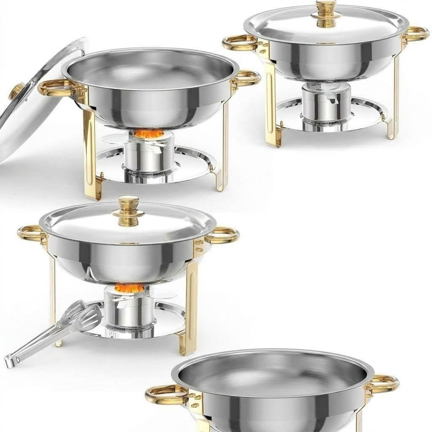 Garvee 5 qt Round Food Warmers Chafing Dish Buffet, Gold