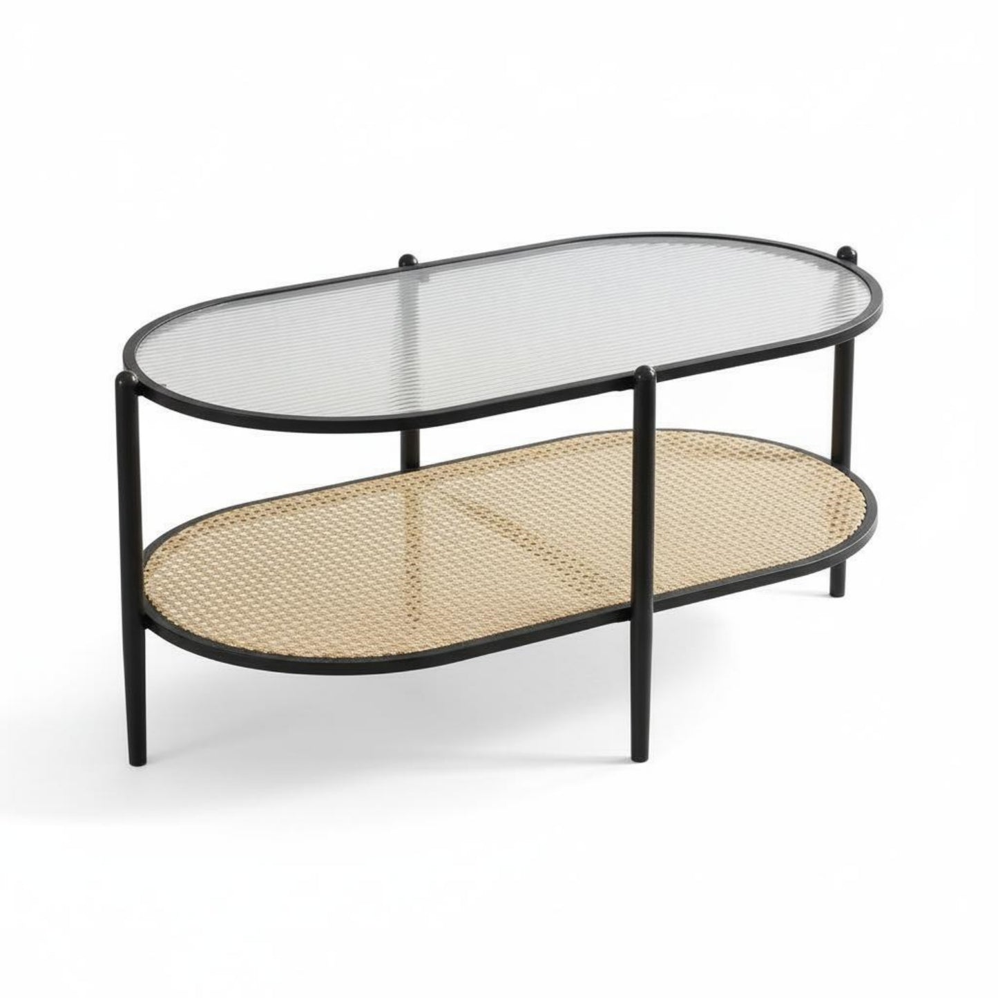 Garvee 2 Tier Oval Rattan Coffee Table 37.4 x 19.6 x 18.1", with Storage