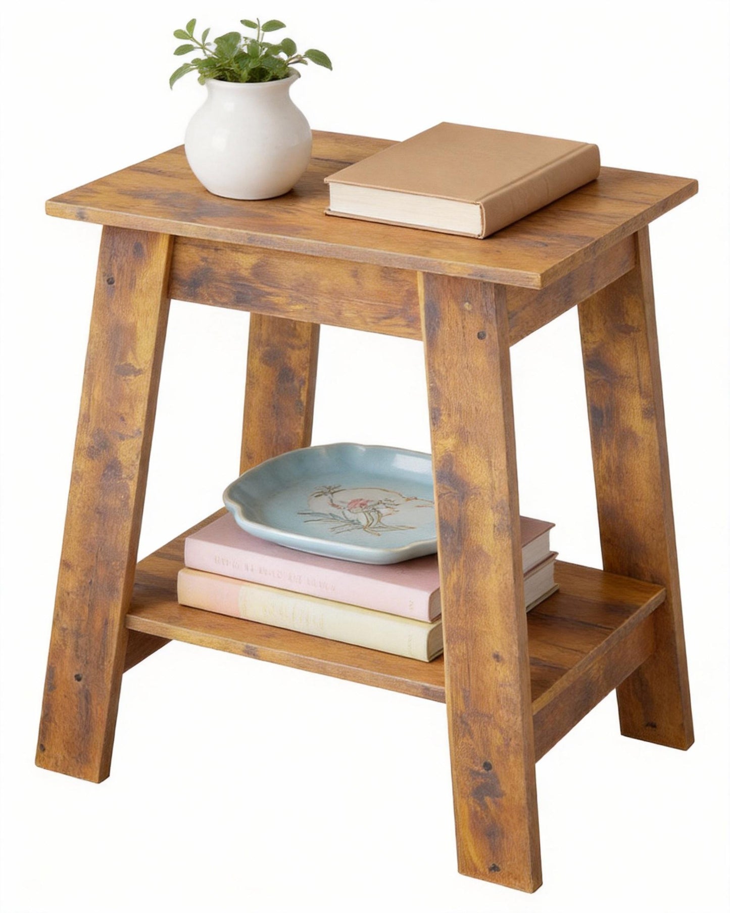 Garvee Farmhouse 2 Tiers End Table, with Storage Shelves