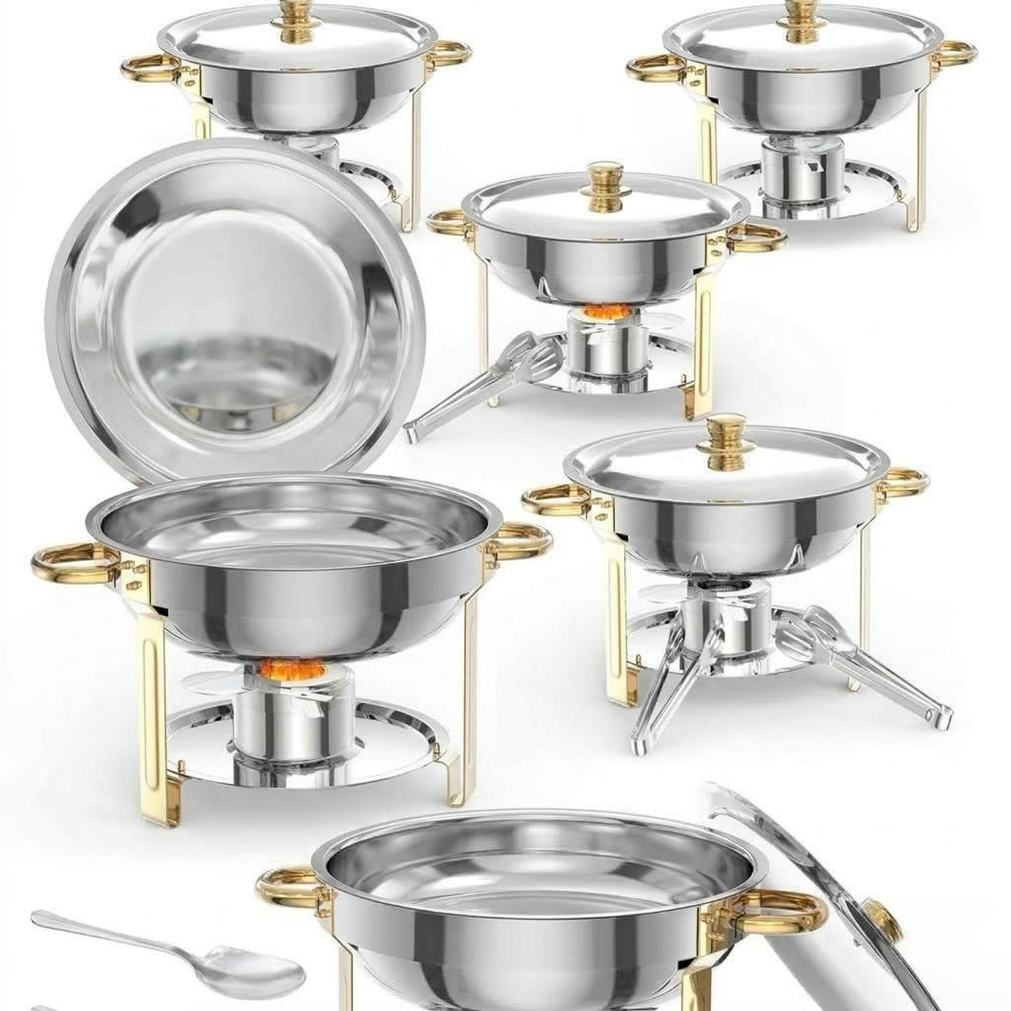 Garvee 5 qt Round Food Warmers Chafing Dish Buffet, Gold