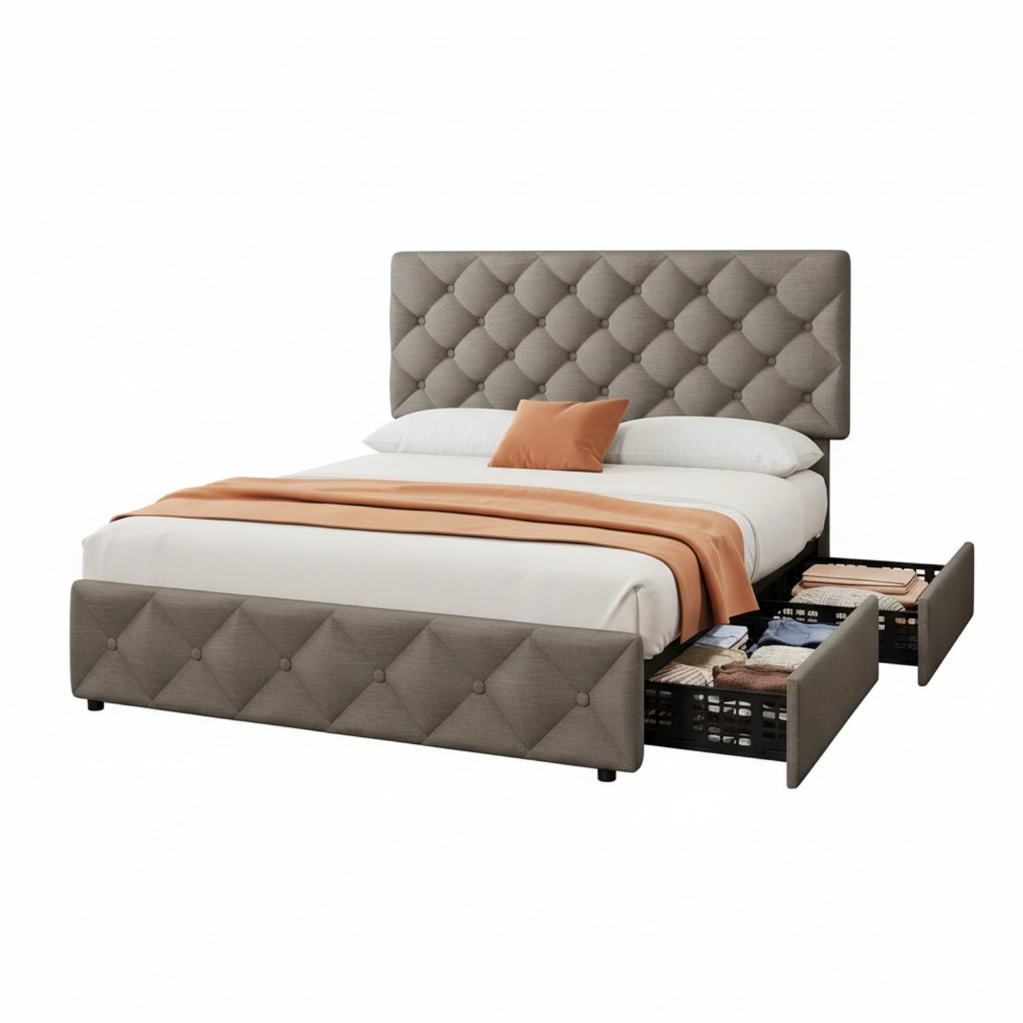 GARVEE Bed Frame with 4 Storage Drawers & Adjustable Headboard