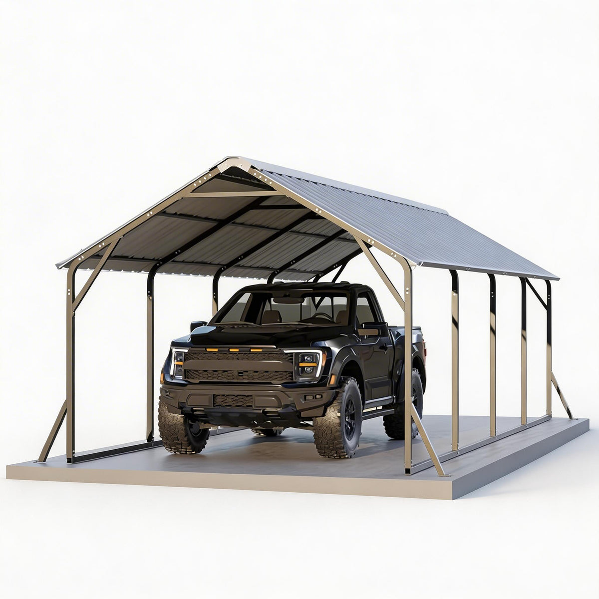 Riedhoff Metal Carport with Vertical Roof, Heavy Duty Steel, Gray