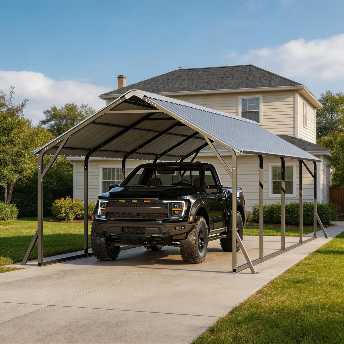 Riedhoff Metal Carport with Vertical Roof, Heavy Duty Steel, Gray