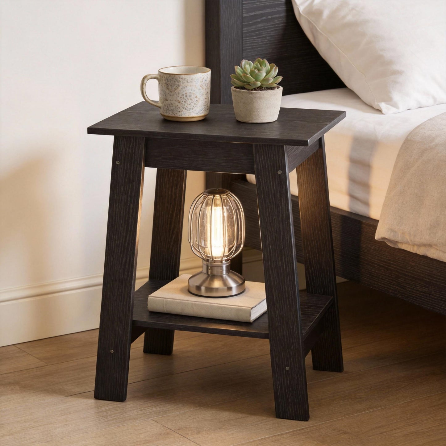 Garvee Farmhouse 2 Tiers End Table, with Storage Shelves