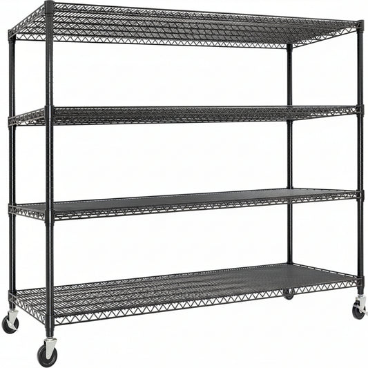 Garvee 4 Tier Metal Storage Shelving Unit with Wheels, Adjustable Rack Shelf, 59" x 23.9" x 73.8", Black