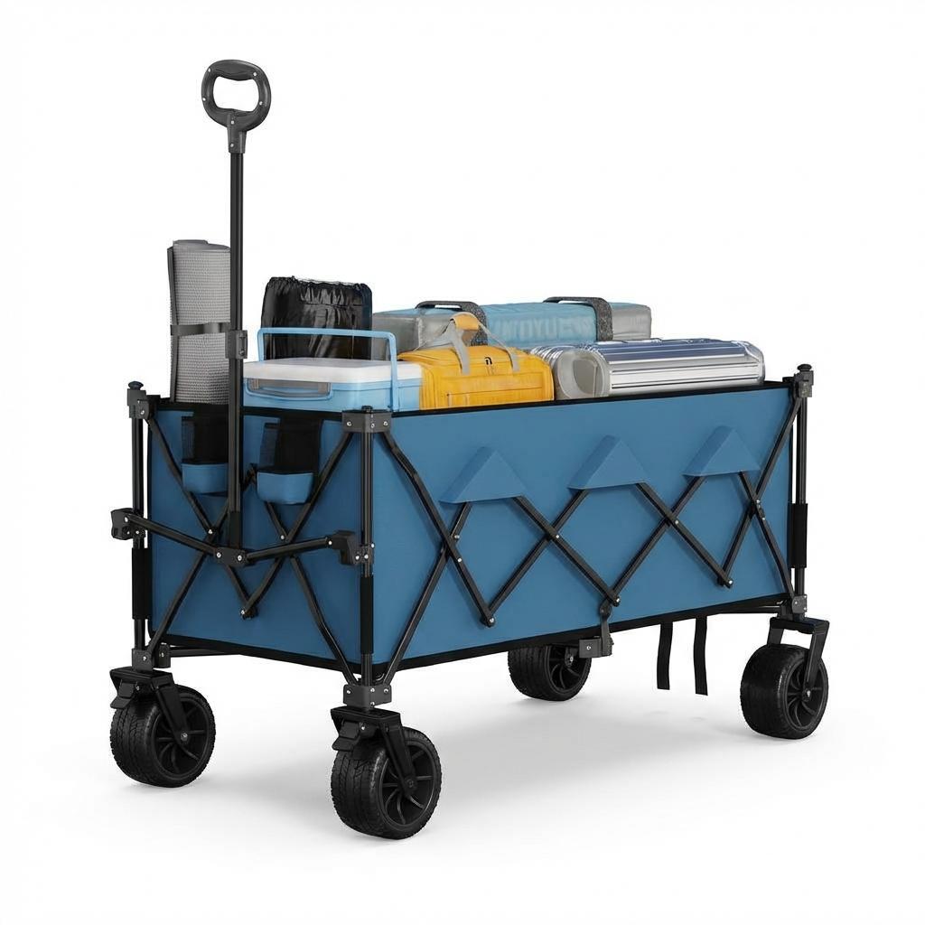 Garvee Extra Long Collapsible Wagons Carts, 54 x 29 x 42", All Terrain Wheels, Cup Holders