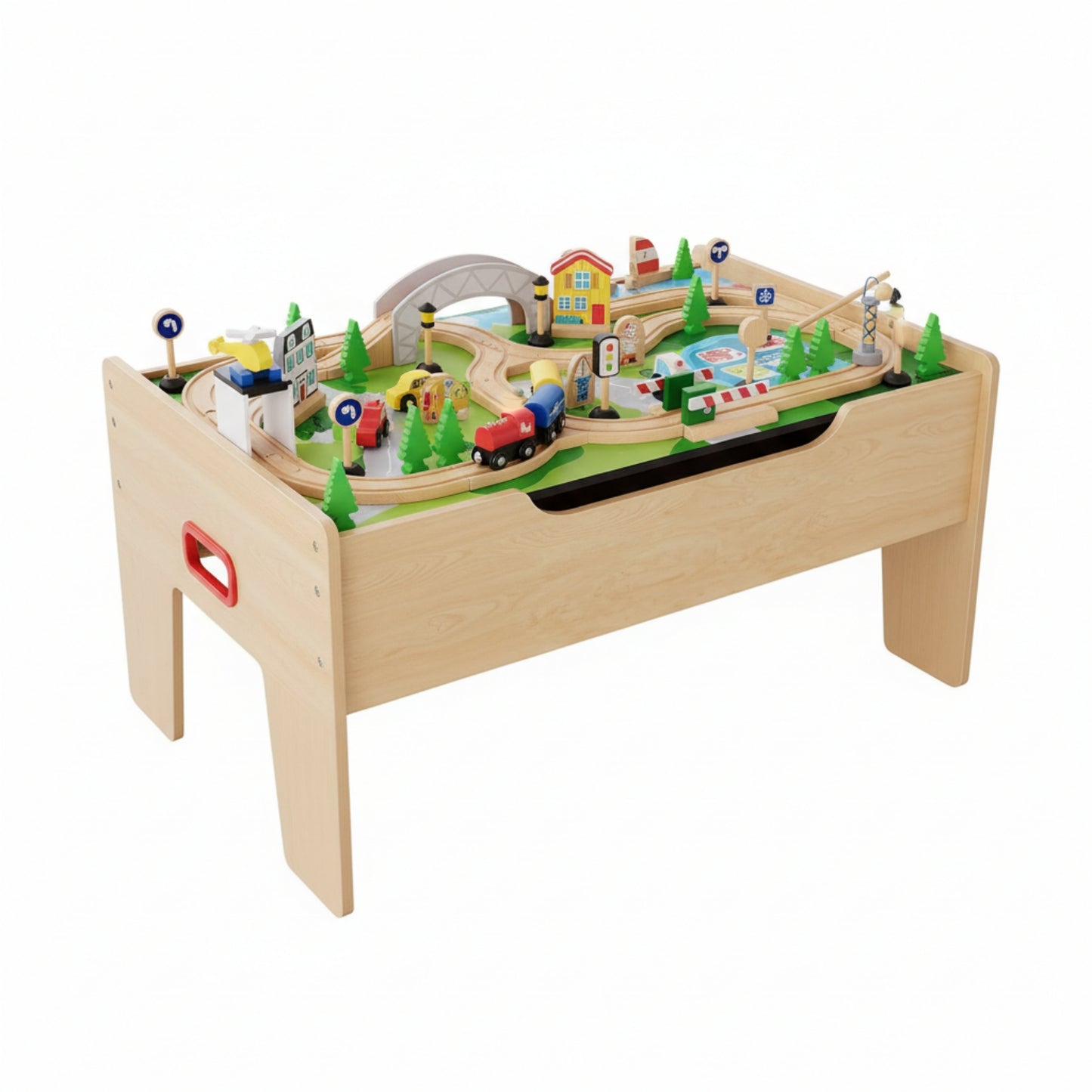 Garvee Wooden ﻿Train Table 31.5 x 22.44 x 15.75", 78 Multicolor Piece, for Toddlers 3+
