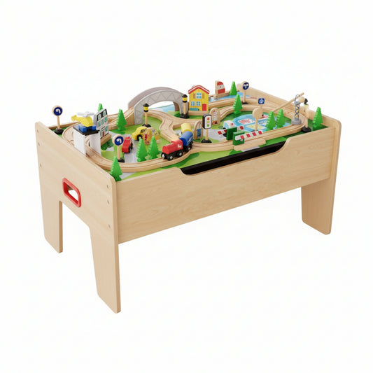 Garvee Wooden ﻿Train Table 31.5 x 22.44 x 15.75", 78 Multicolor Piece, for Toddlers 3+