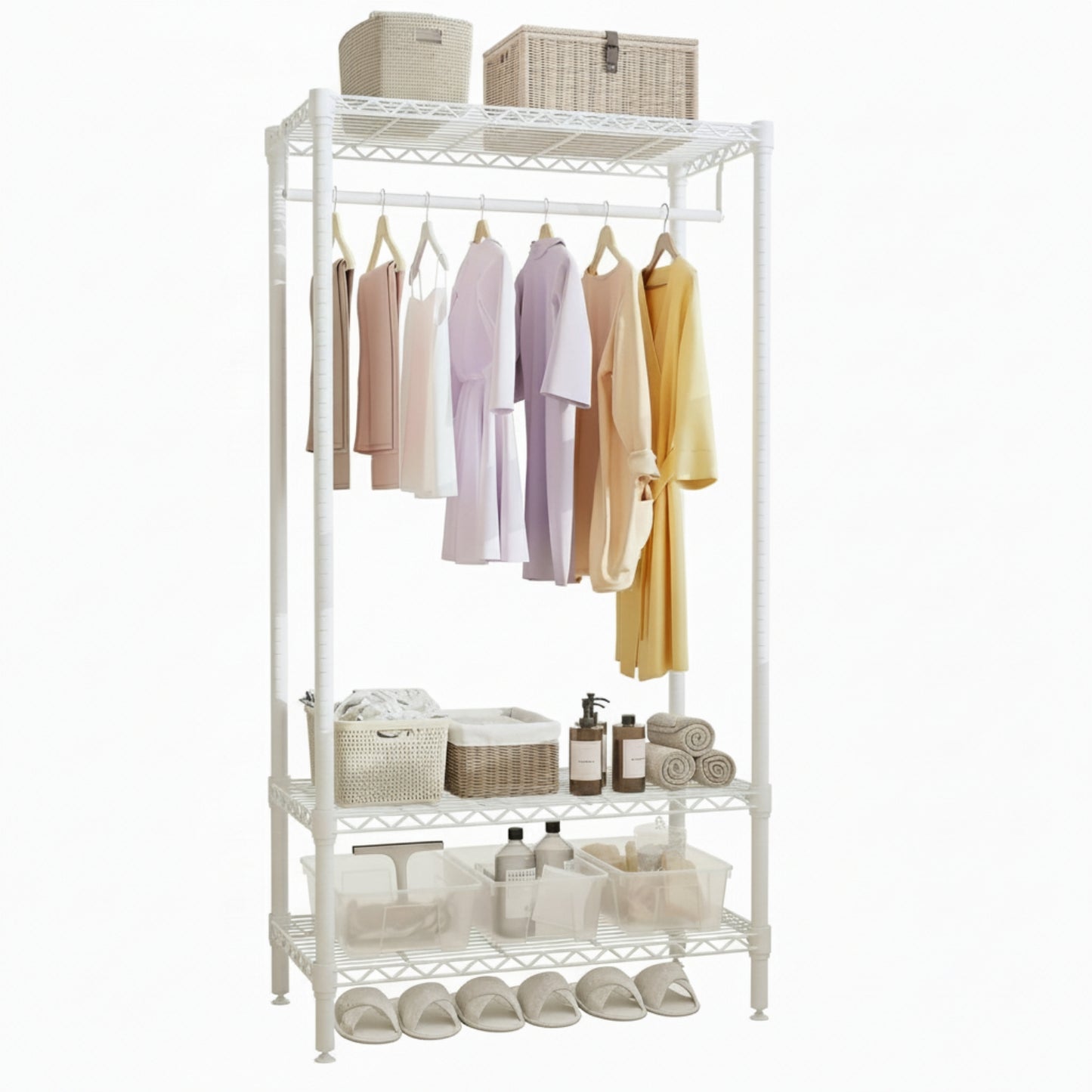 Garvee 3-Tier Metal Clothes Rack, Adjustable Garment Rack, 1 Hanger Rod, 35.4" x 17.7" x 68.9", White