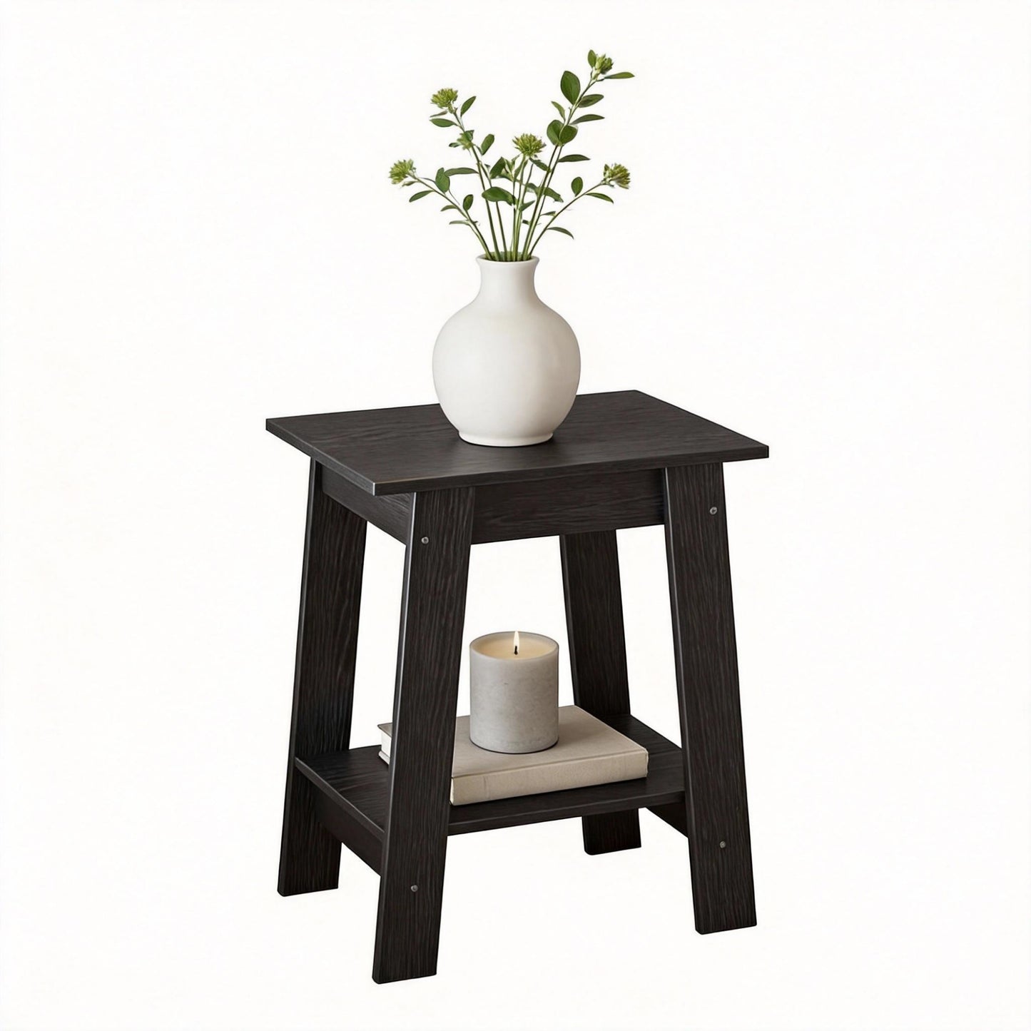 Garvee Farmhouse 2 Tiers End Table, with Storage Shelves