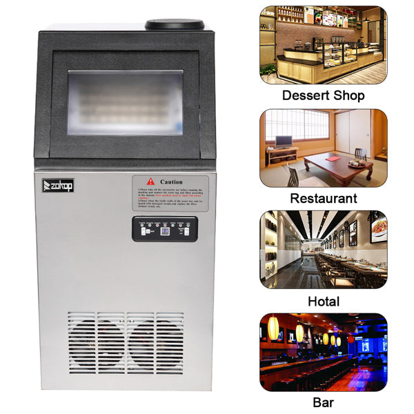 ZOKOP Ice Maker BY-70PF Cube Machine Stainless Steel Freestanding