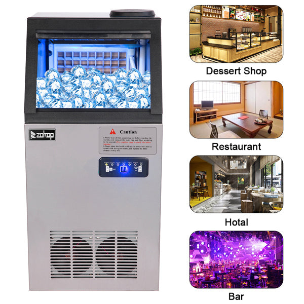 ZOKOP Ice Maker BY-90PF Cube Machine Stainless Steel Freestanding