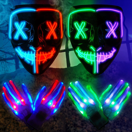 LumiParty Halloween Purge Mask with LED Glow Gloves