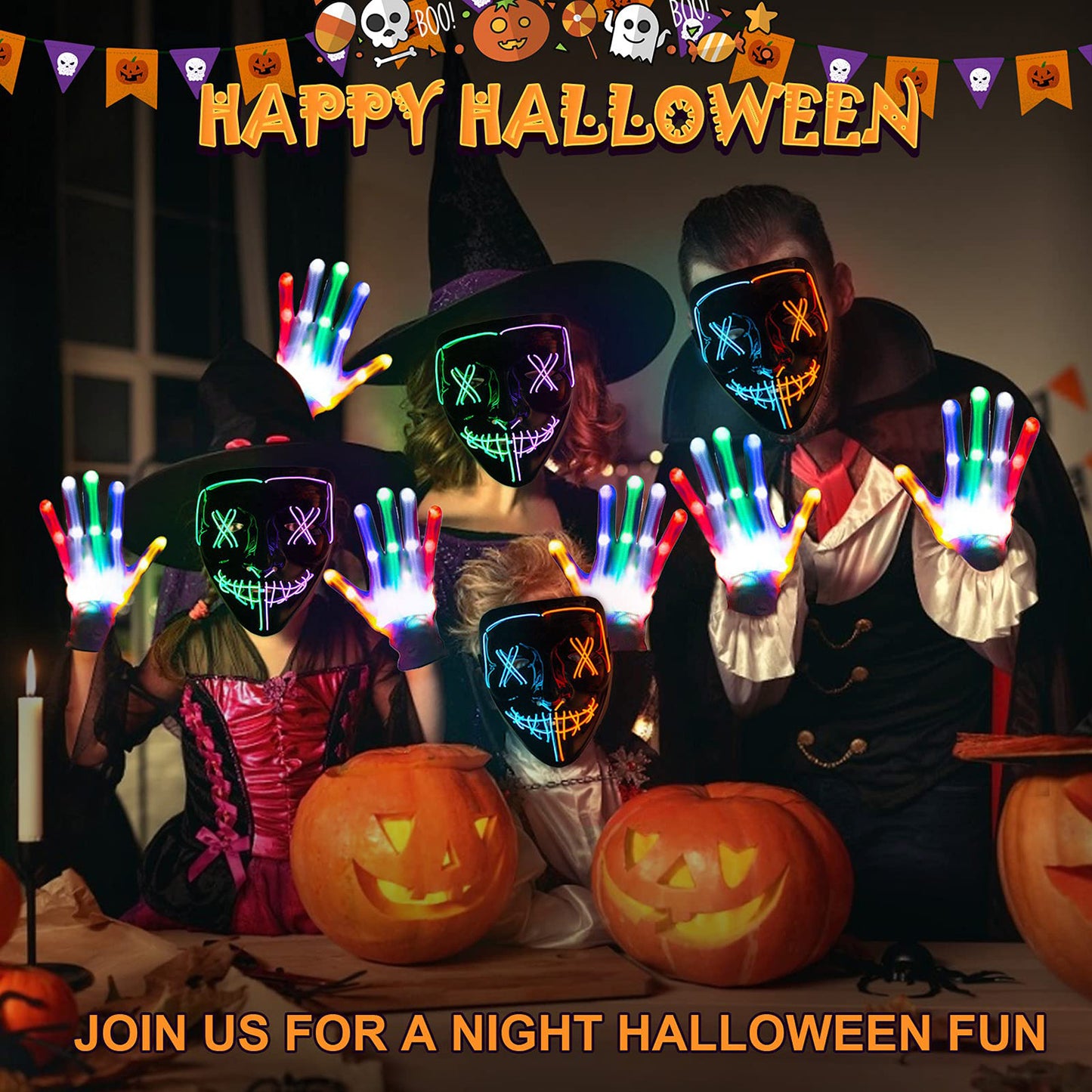 LumiParty Halloween Purge Mask with LED Glow Gloves