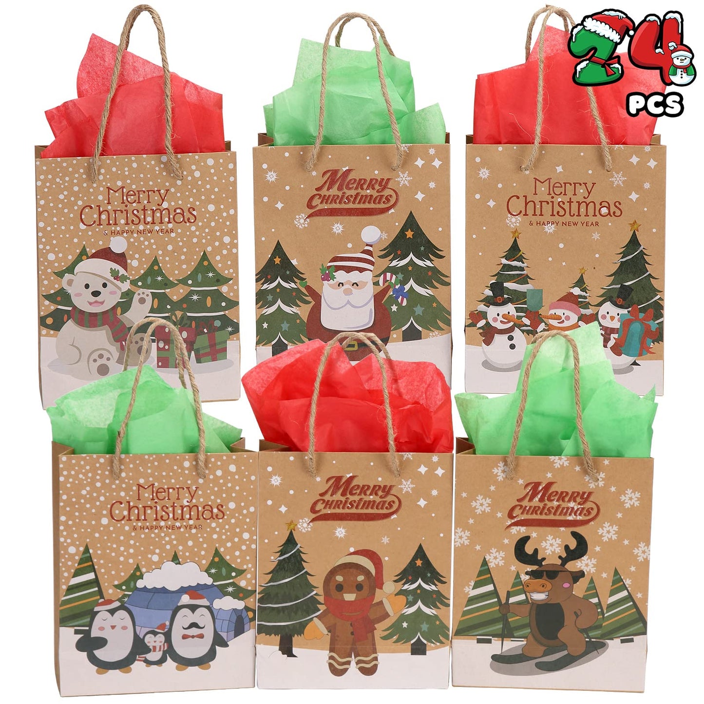 ThinkMax® Christmas Kraft Gift Bags