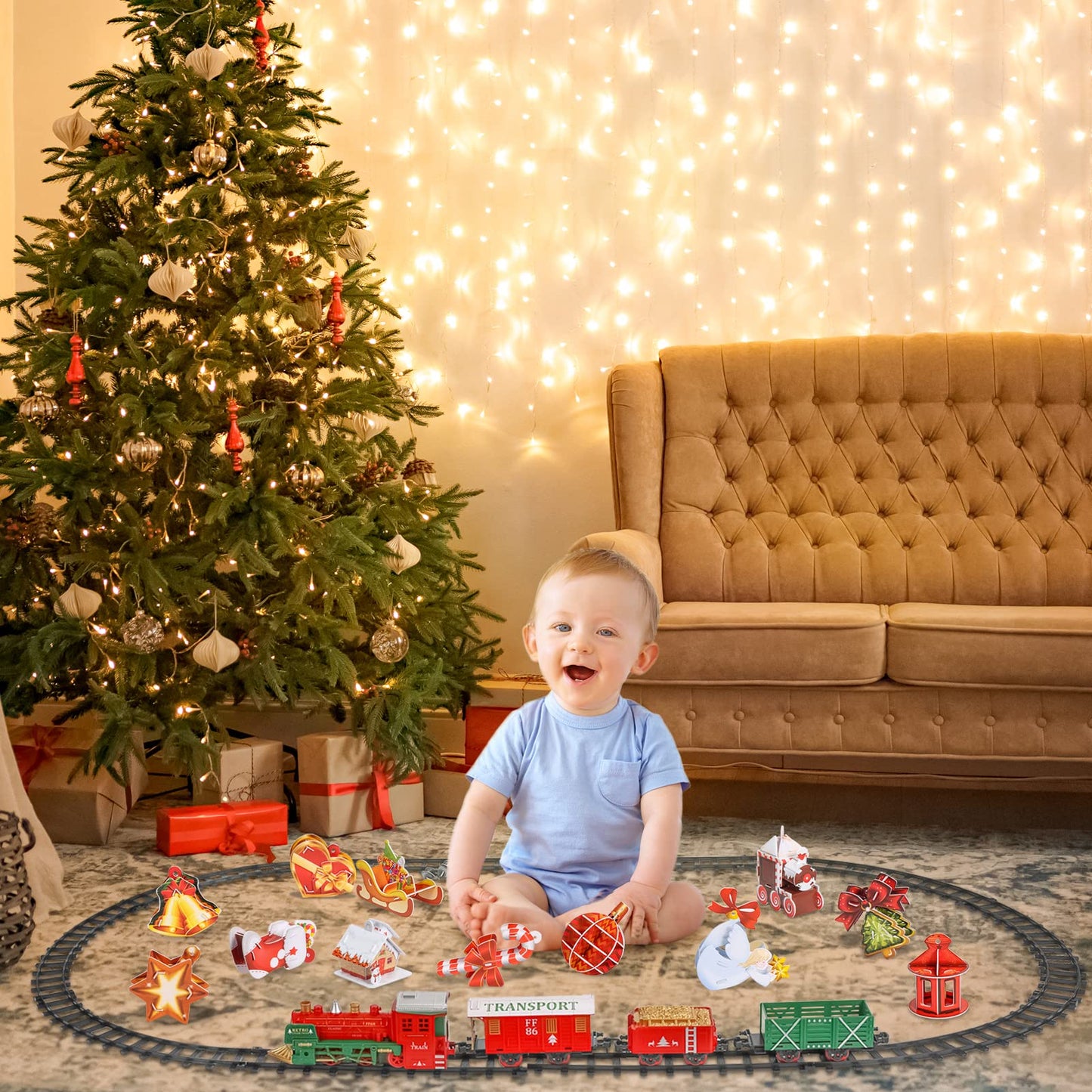 ThinkMax® Christmas Electric Train Playset with 3D Puzzles
