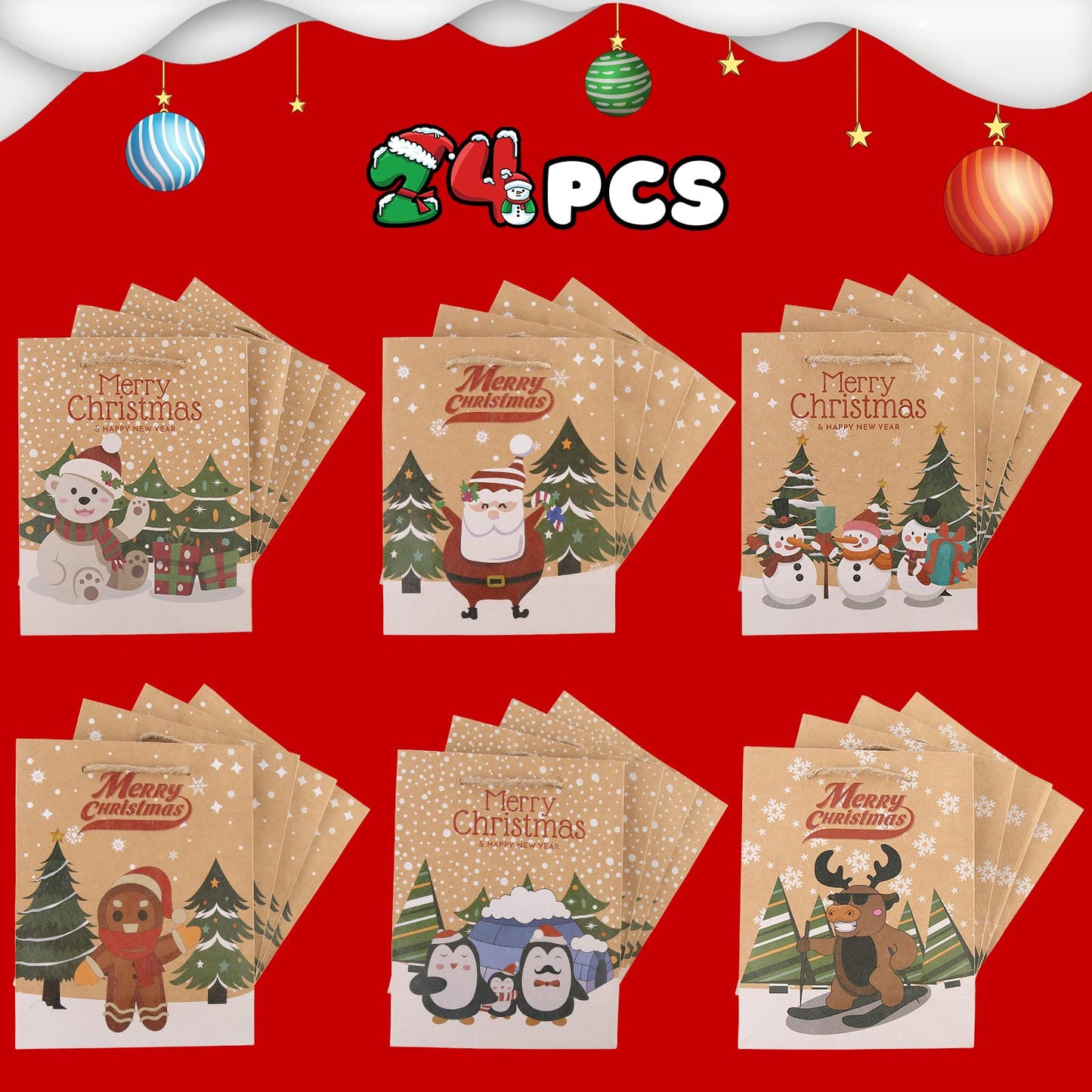 ThinkMax® Christmas Kraft Gift Bags