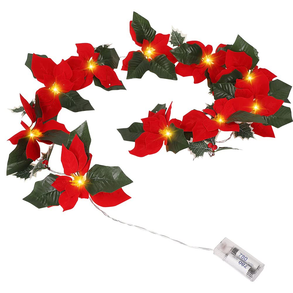 Fasyou Pre-Lit Poinsettia Christmas Garland