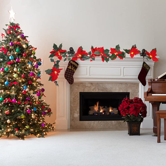 Fasyou Pre-Lit Poinsettia Christmas Garland