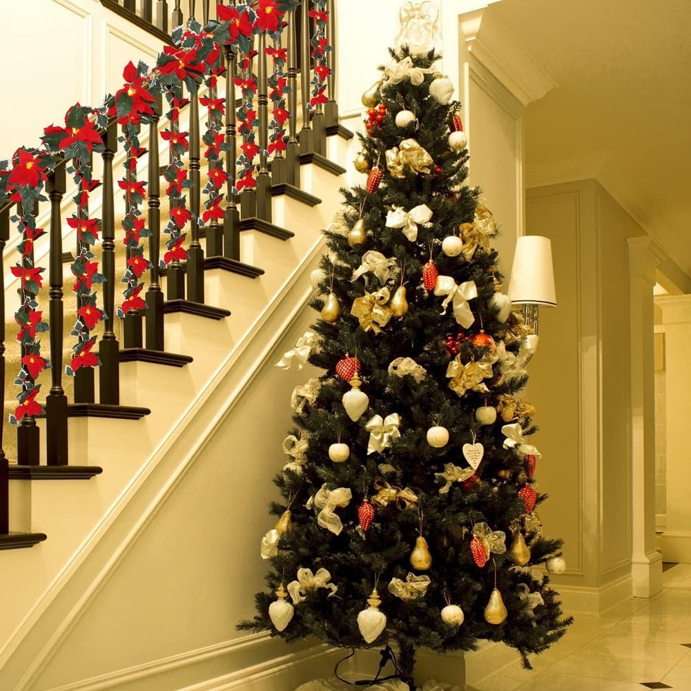 Fasyou Pre-Lit Poinsettia Christmas Garland