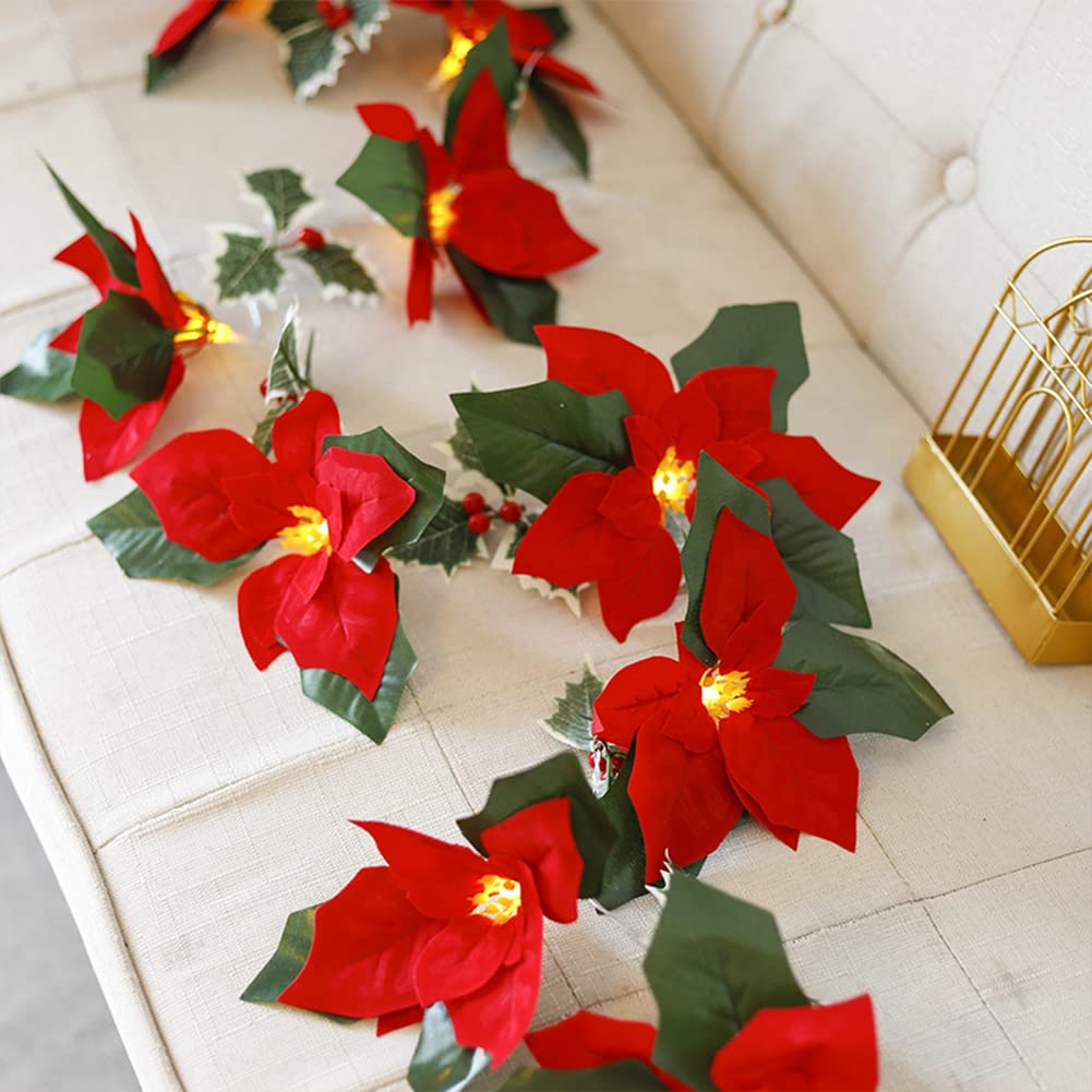 Fasyou Pre-Lit Poinsettia Christmas Garland