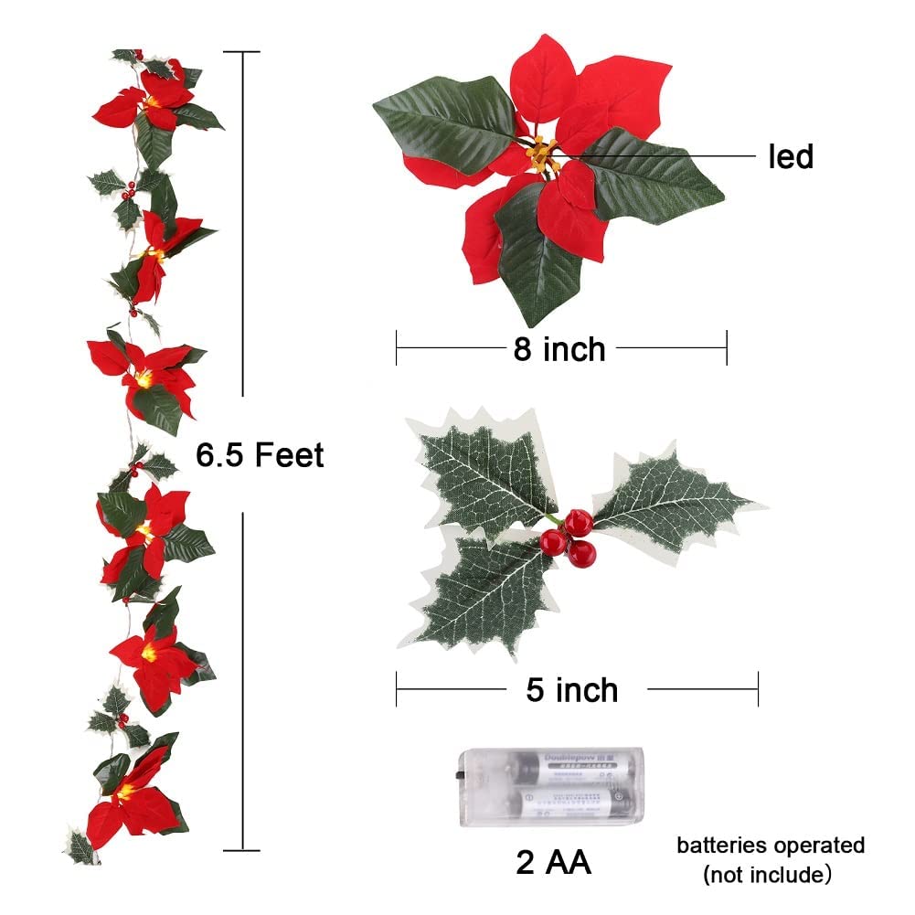 Fasyou Pre-Lit Poinsettia Christmas Garland