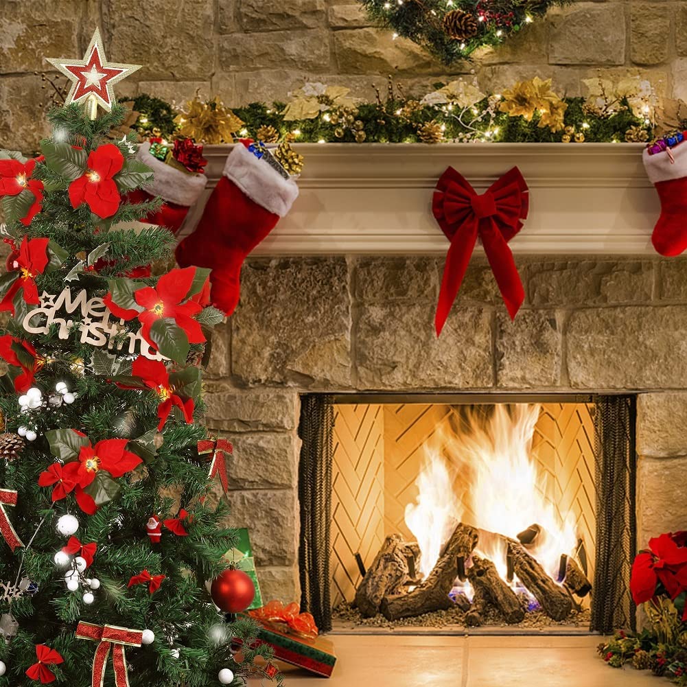 Fasyou Pre-Lit Poinsettia Christmas Garland